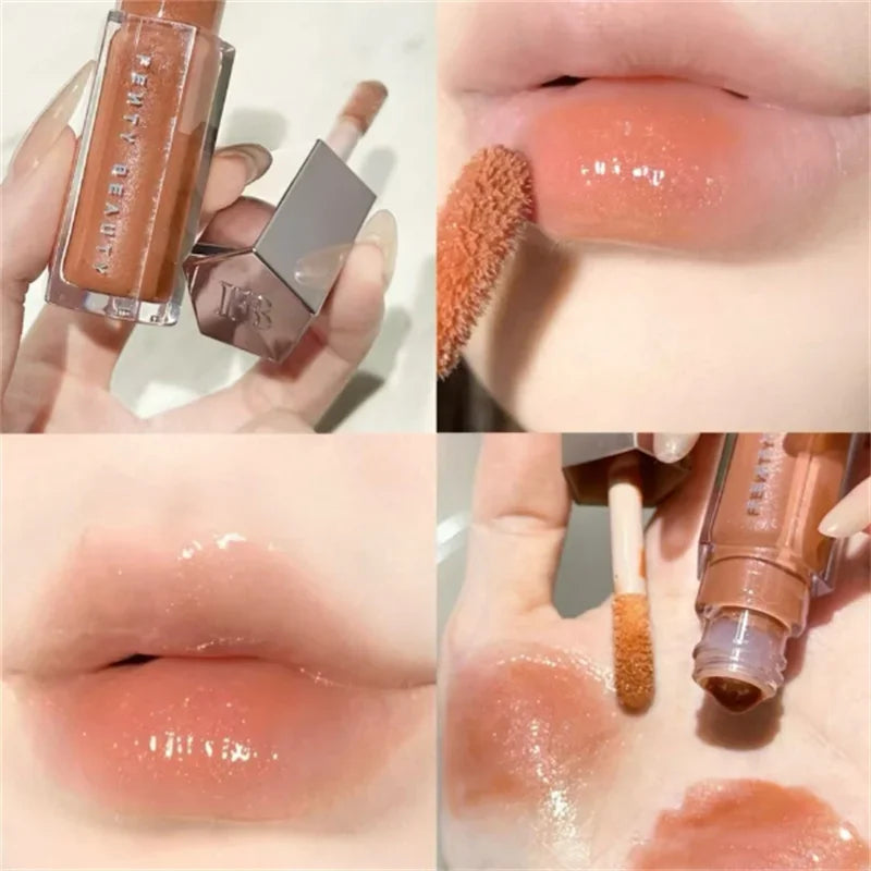 Hot Fenty Beauty Lip Gloss Lipstick Water Gloss Highlight Mirror Lasting FUSSY HEAT RIRI Sparkling Charming Moisturize Lip Care