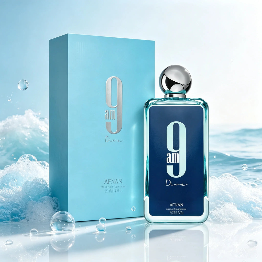 Afnan 9 AM Dive Unisex Eau De Parfum, Aromatic Aquatic Fragrance Women and Men Valentine's Day Gift ,3.4 Fl. Oz