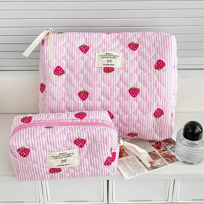 Strawberry Stripe Travel Cosmetic Bag