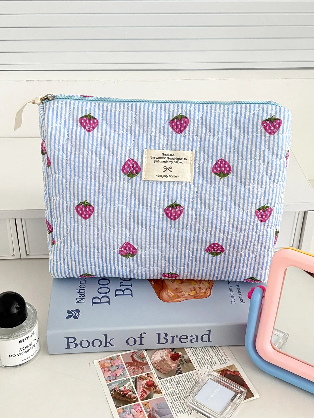 Strawberry Stripe Travel Cosmetic Bag