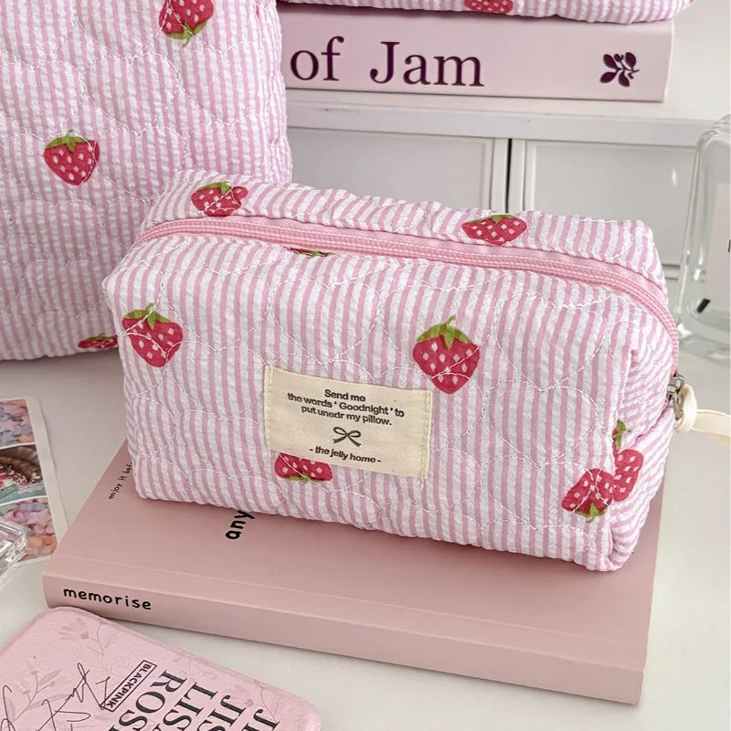Strawberry Stripe Travel Cosmetic Bag