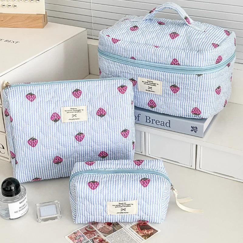 Strawberry Stripe Travel Cosmetic Bag