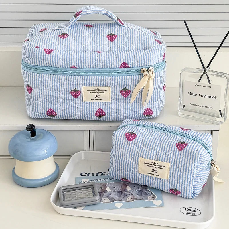 Strawberry Stripe Travel Cosmetic Bag