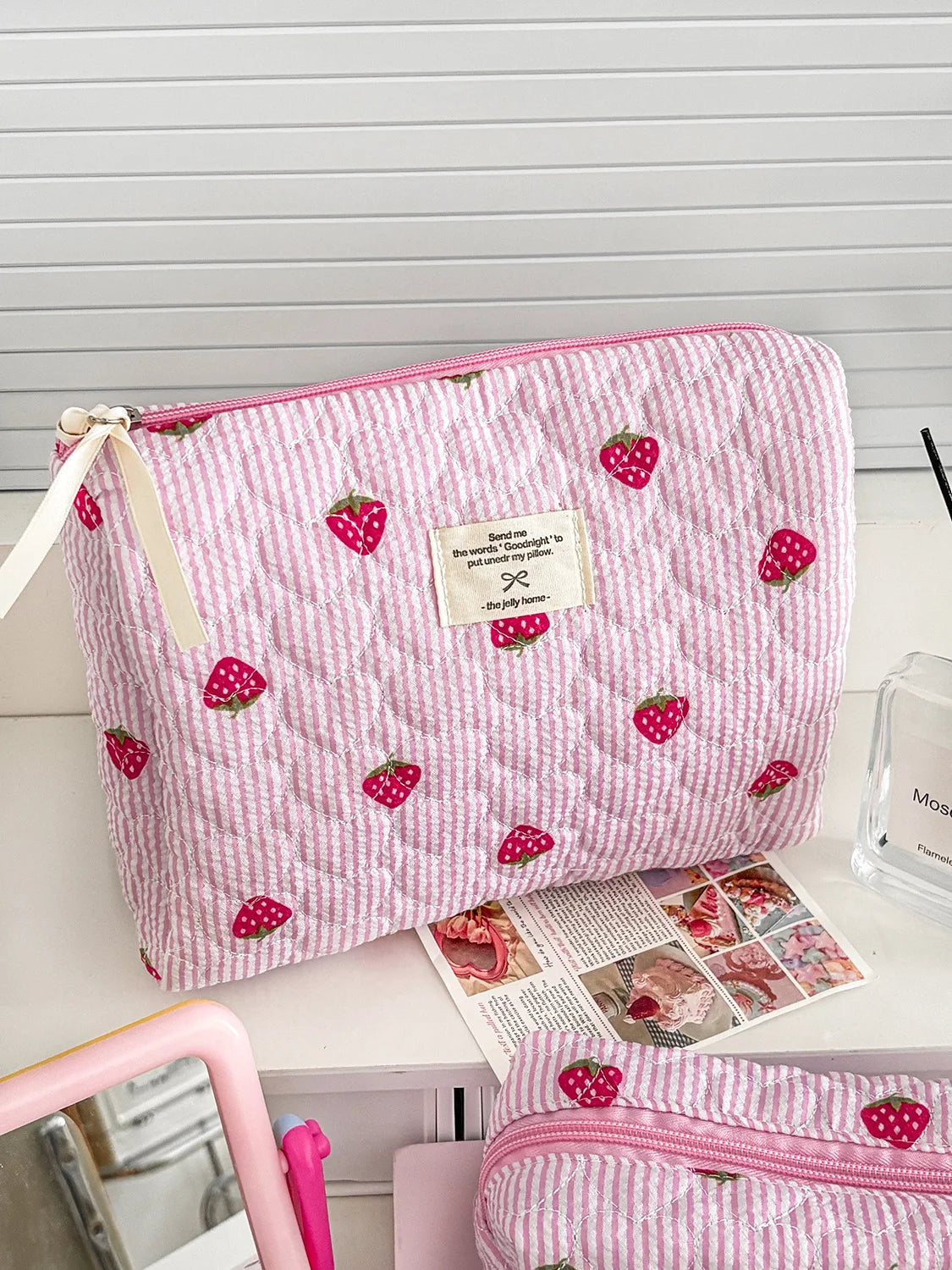 Strawberry Stripe Travel Cosmetic Bag