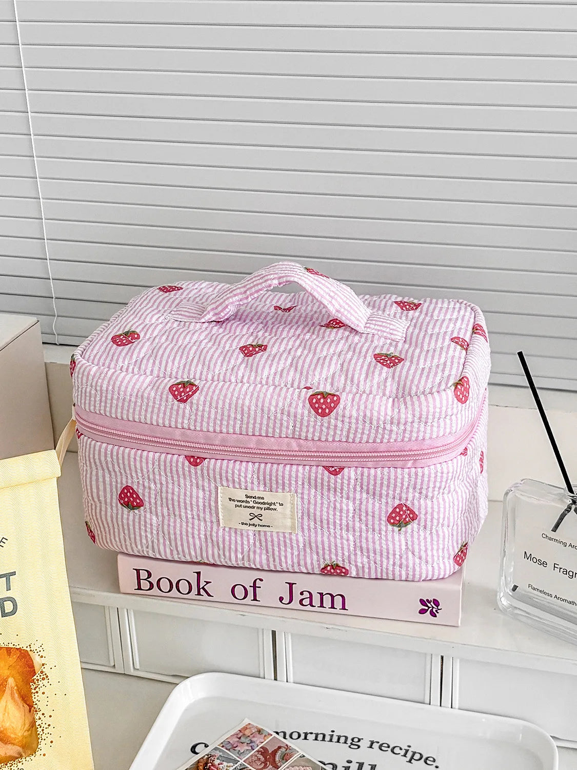 Strawberry Stripe Travel Cosmetic Bag