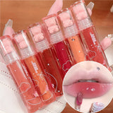 Cute Pink Bear Water Light Lip Gloss Lasting Crystal GlossyLip Glaze Mirror Nude Liquid Lipstick Women Lips Makeup Cosmetics