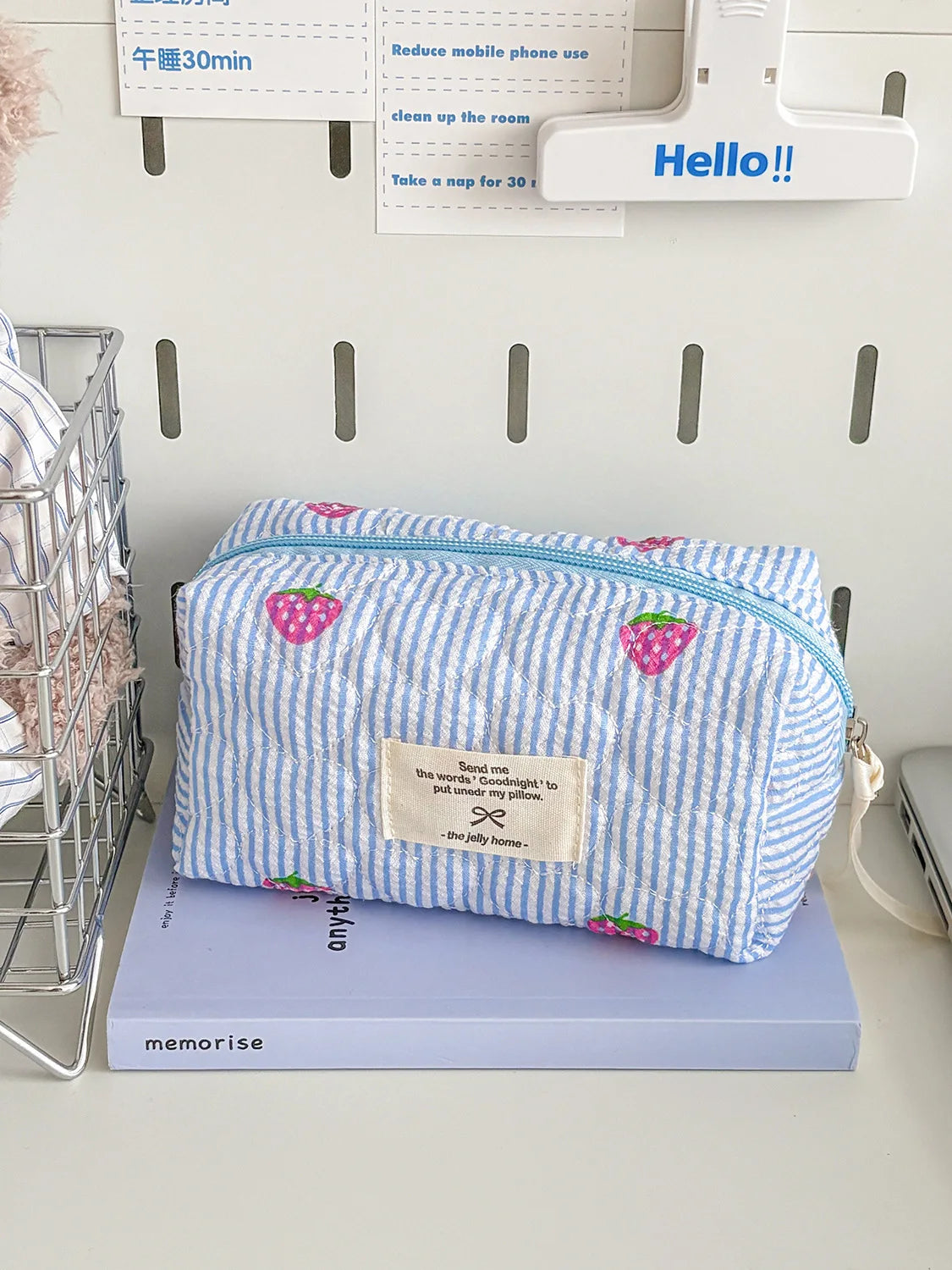Strawberry Stripe Travel Cosmetic Bag