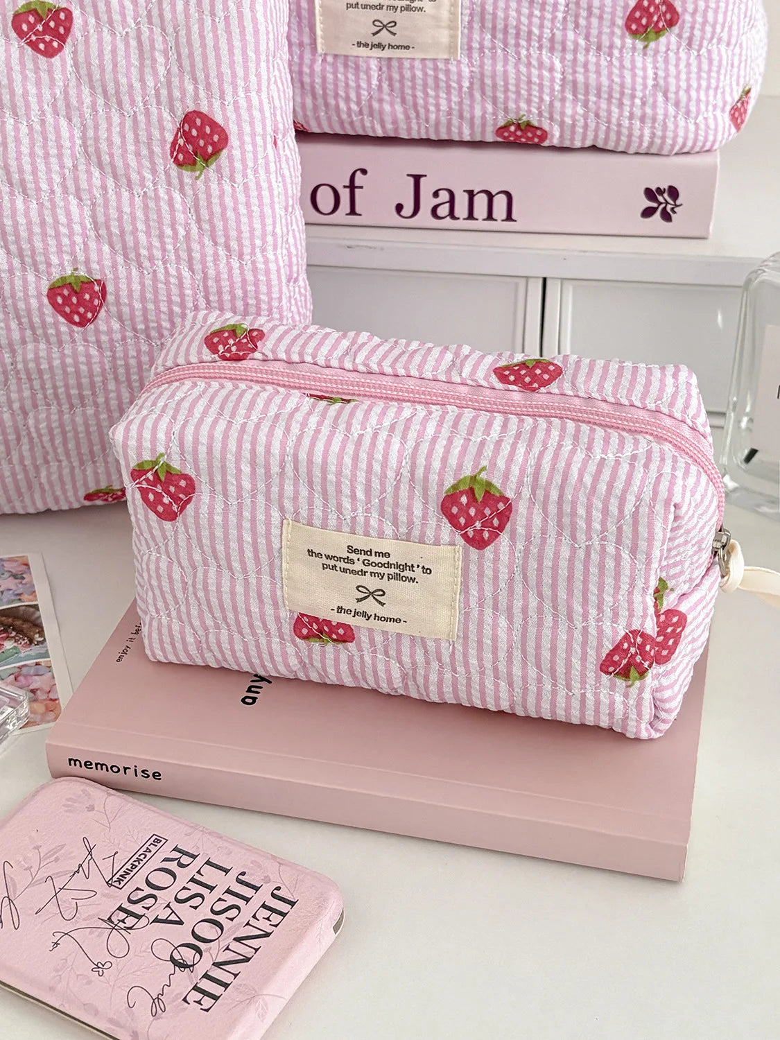 Strawberry Stripe Travel Cosmetic Bag