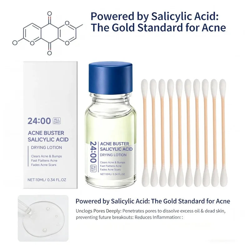 Salicylic Acid Drying Lotion Face Serum with Cotton Swab– Reduce Pimples & Breakouts Fade Acne Scars Minimize Pores Skin Renewal