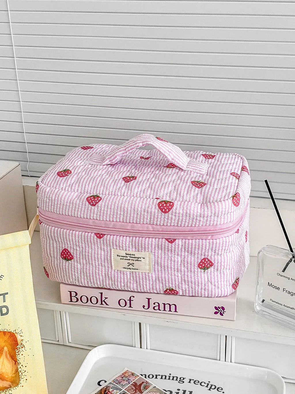 Strawberry Stripe Travel Cosmetic Bag
