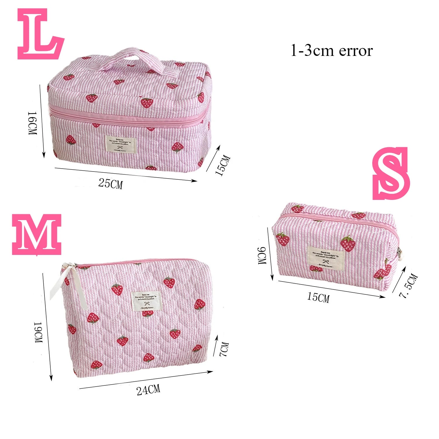 Strawberry Stripe Travel Cosmetic Bag
