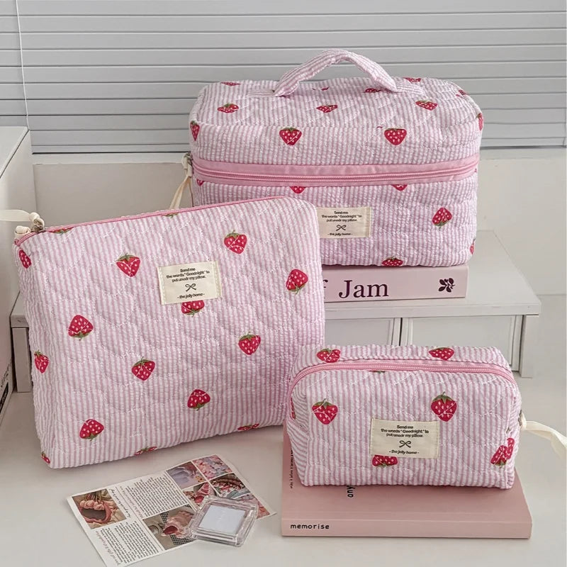 Strawberry Stripe Travel Cosmetic Bag